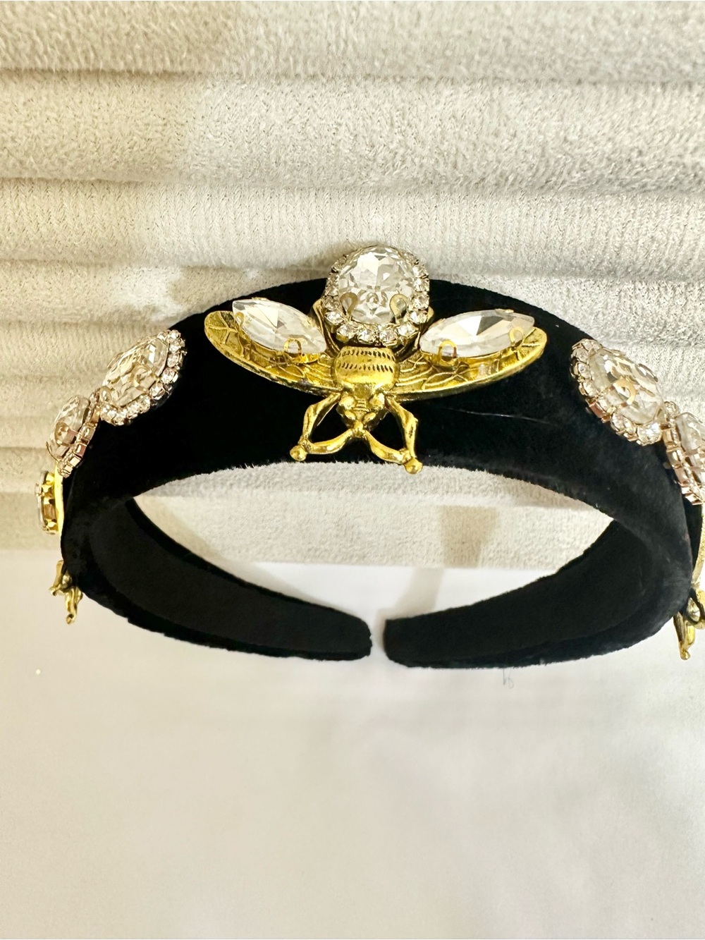 Chunky Black Velvet Crystal Bee Headband